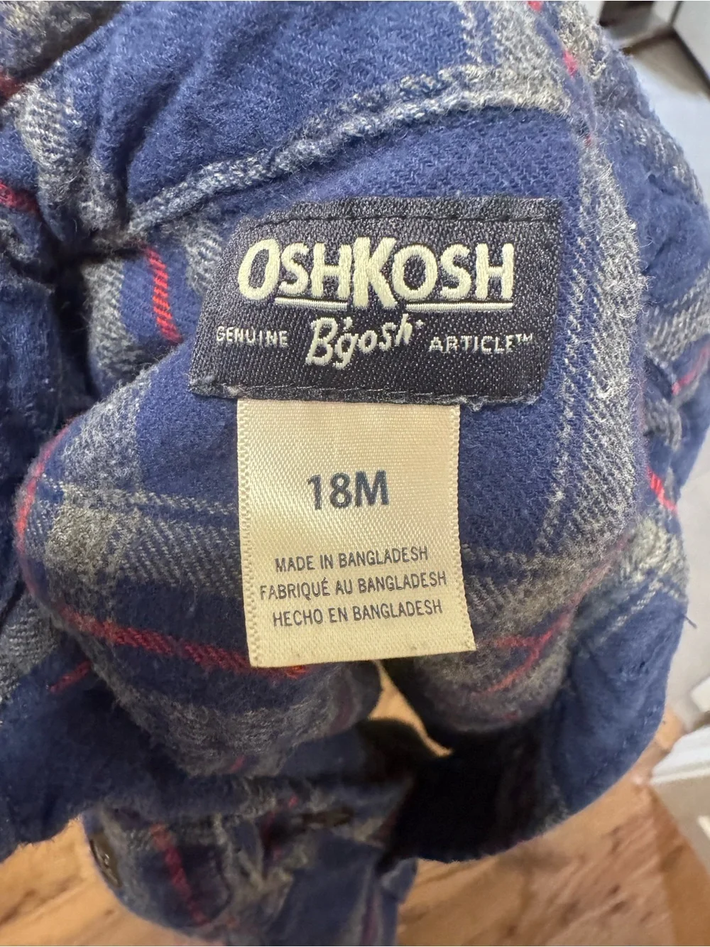 OshKosh B'gosh Blue and Gray Plaid Button-Front Baby Bodysuit Shirt